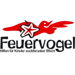 Logo mit einem roten stilisierten Vogel, der einen weißen und roten Stern trägt, über dem Wort Feuervogel. Darunter steht in kleinerer Schrift: Hilfen für Kinder suchkranker Eltern.